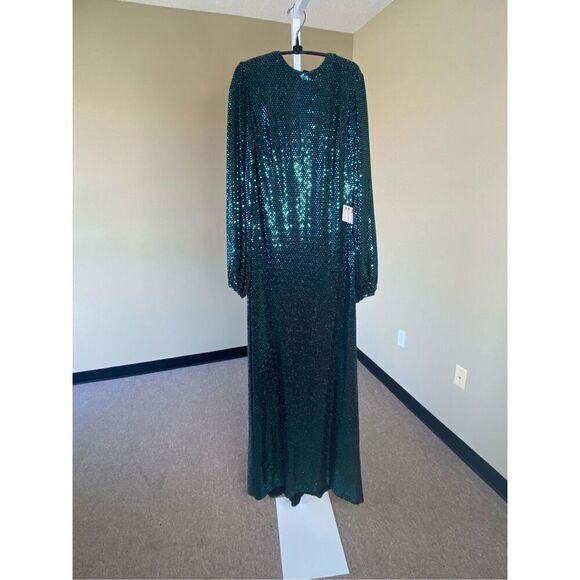 Mac Duggal NWT Disco Stretch Blouson Sleeve Gown in Bottle Green Size 8 - Picture 4 of 8